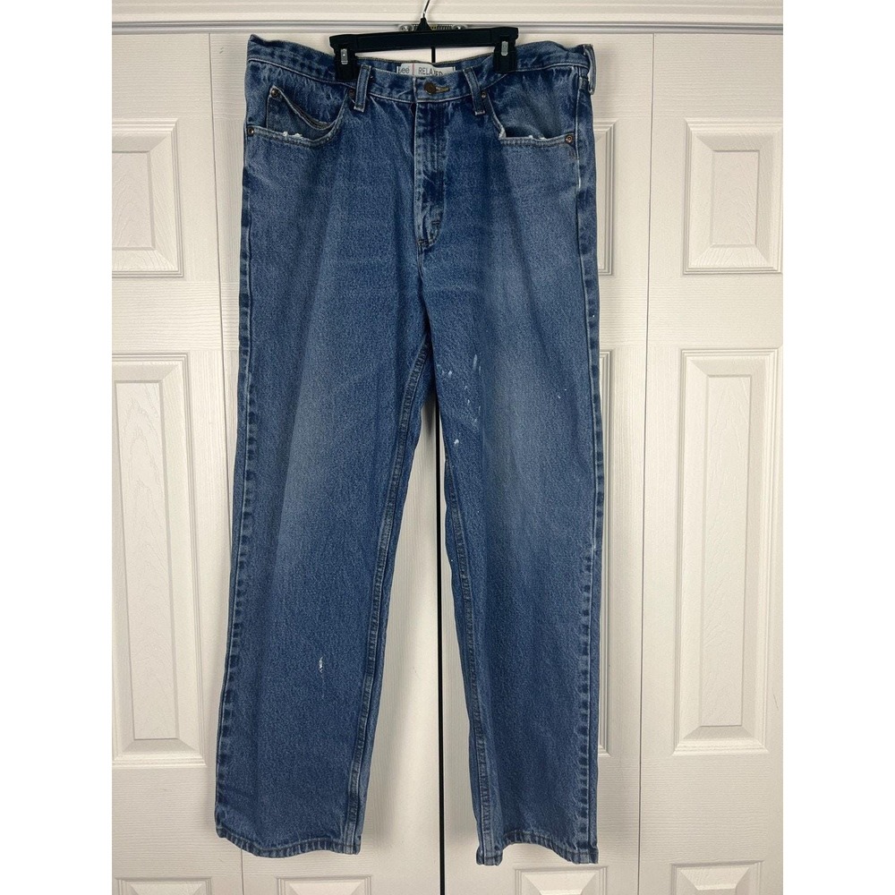 Workwear Lee Relaxed Straight Leg Paint Splatter Jeans 38x31 Medium Wash